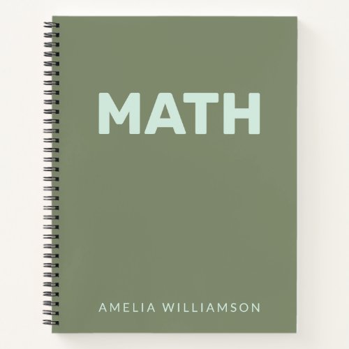 Math  Personalized School Olive Green Graph Notebook