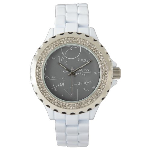 Math Rhinestone White Enamel Watch