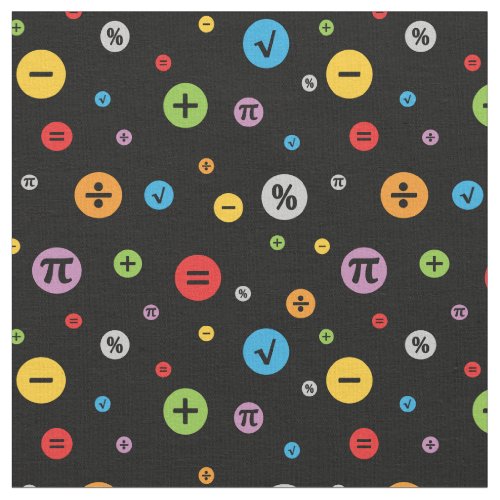 Math Symbols in Colorful Circles Pattern on Black Fabric