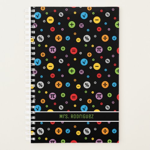 Math Symbols in Colorful Circles Pattern on Black Planner