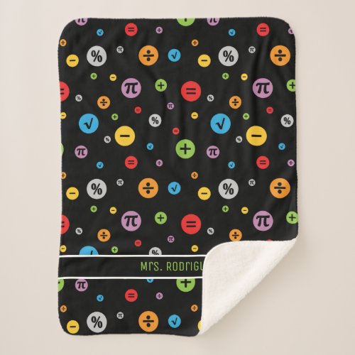 Math Symbols in Colorful Circles Pattern on Black Sherpa Blanket