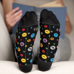 Math Symbols in Colorful Circles Pattern Socks<br><div class="desc">Design just for the math people in your life. Bright colored circles filled with mathematics symbols - plus sign, minus sign, equals, square root, divide and pi. Red, blue, yellow, green, orange, purple and white dots on a black background. Perfect option for math lovers and mathematics teachers or professors. Personalize...</div>