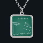 math teacher algebra geek silver plated necklace<br><div class="desc">"math teacher algebra geek""back to school"
"geeky wedding "" geek wedding " "nerd wedding "" nerdy wedding ""hipster wedding ""funny wedding "  "green geek ""green nerd""retro wedding "geek nerd nerdy hipster art drawing  retro funny gag joke birthday gift present minimalist 
green white chalk chalkboard tutor mathlete geeky school</div>