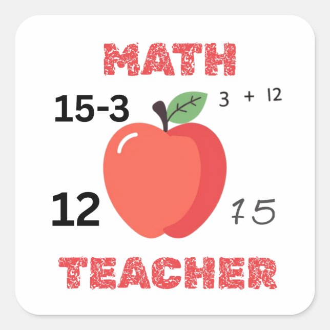 Math teacher apple design funny math teacher shirt square sticker (Front)