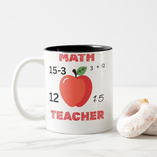 Math teacher apple design funny math teacher shirt Two-Tone coffee mug (With Donut)
