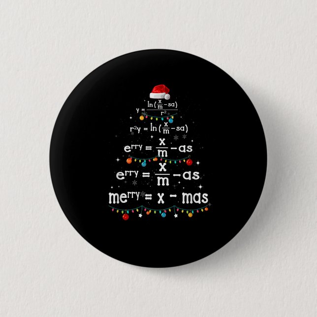 Math Teacher At Christmas  Math Merry Xmas Tree Ce Button (Front)