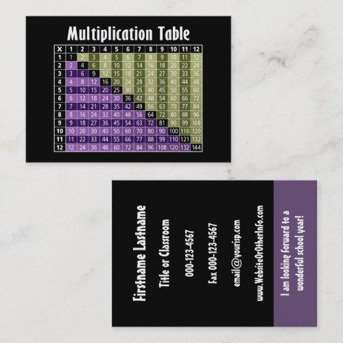 Math Teacher Back To School Contact Information Business Card Templates