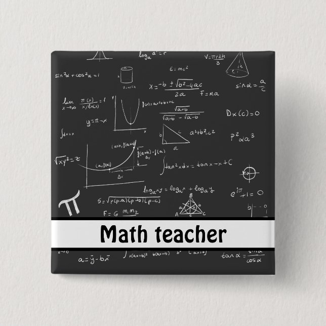 Math teacher black handwritten math equations button (Front)