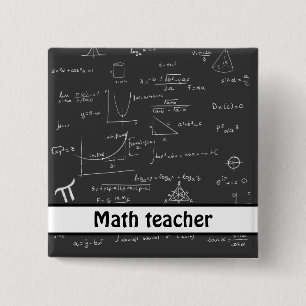 Math teacher black handwritten math equations button
