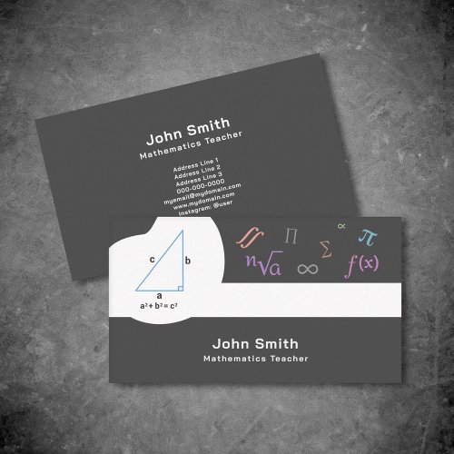 Math Teacher Business Card with Mathematics Symbol