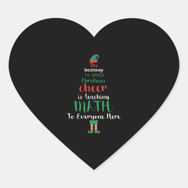 Math Teacher Christmas Elf Gift design Heart Sticker (Front)