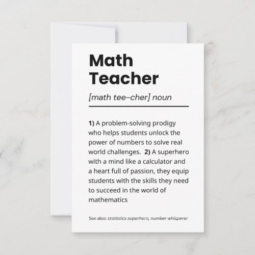 Math Teacher Definition Math Teacher Appreciation Thank You Card