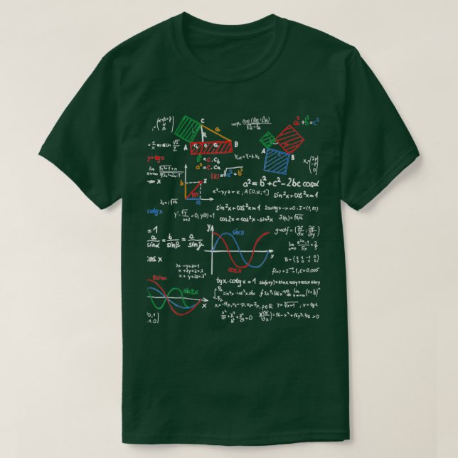 Math Teacher Formulas Cheat Sheet Cool Geek Nerd 1 T-Shirt (Design Front)