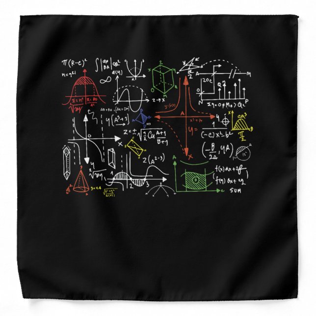 Math Teacher Formulas Cheat Sheet Cool Geek Nerd Bandana (Front)
