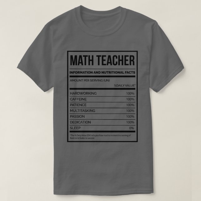 Math Teacher Funny Mathematics Nutrition Label   T-Shirt (Design Front)