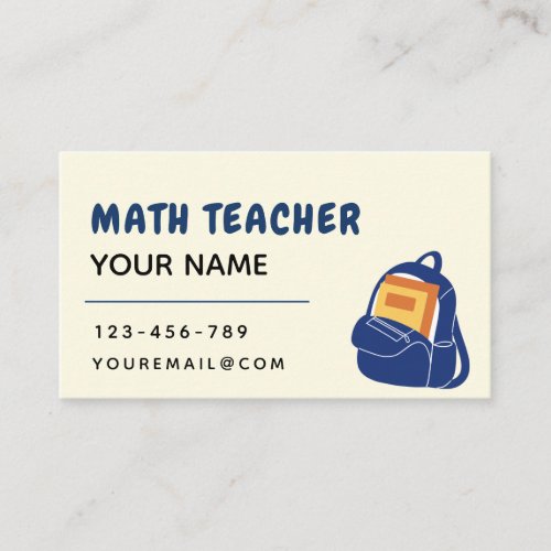 Math Teacher Home Tutor Blue School Bag Teaching  Business Card