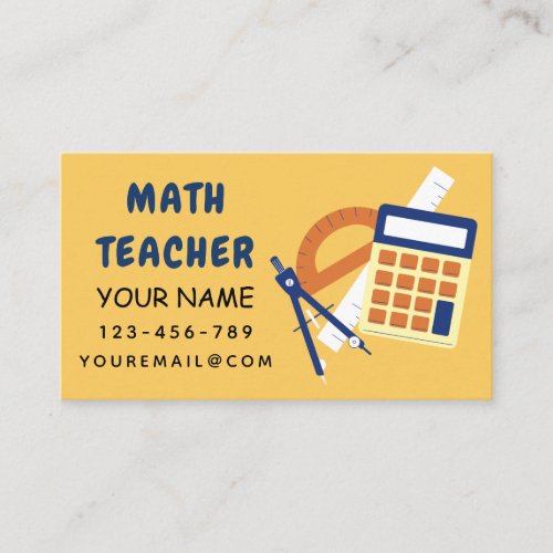Math Teacher Home Tutor Ruler Calculator Orange  Business Card