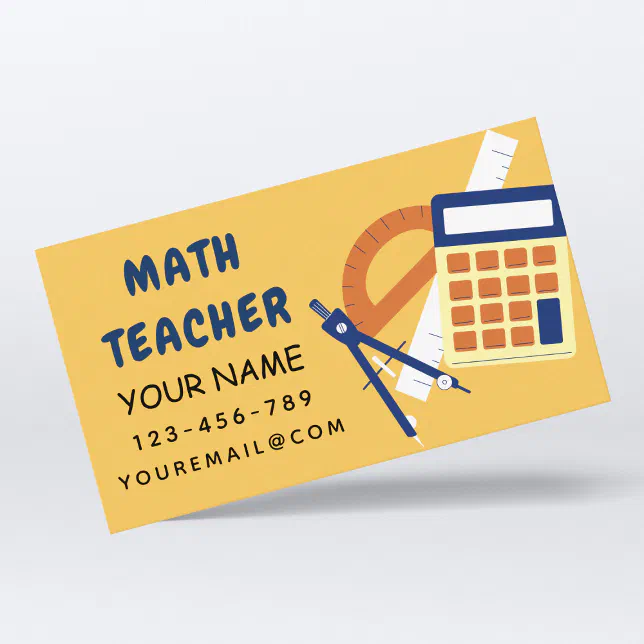 Math Tutor Card Math Teacher Home Tutor Ruler Calculator Orange Business Card | Zazzle