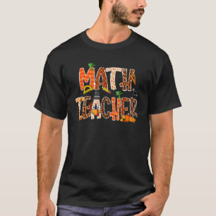 Math Teacher Leopard Pumpkin Thanksgiving Men Wome T-Shirt