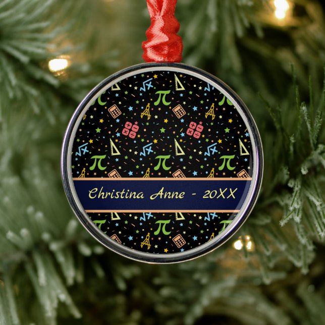 Math Teacher - Mathematics Symbols Pattern Metal O Metal Ornament (Tree)