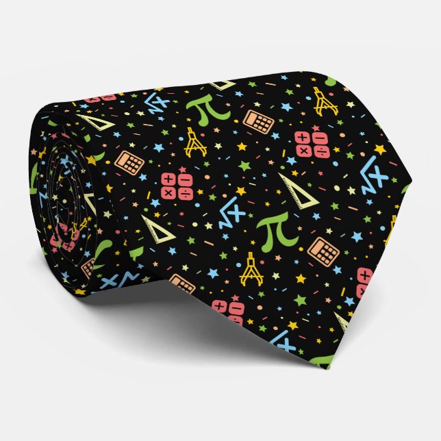 Math Teacher - Mathematics Symbols Pattern Neck Tie (Rolled)