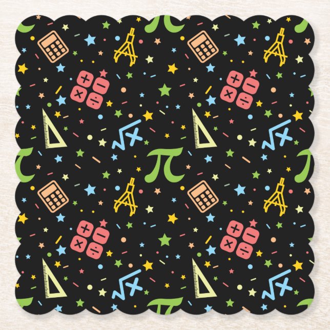 Math Teacher - Mathematics Symbols Pattern Paper Coaster (Front)