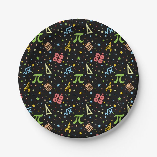 Math Teacher - Mathematics Symbols Pattern Paper Plates (Front)