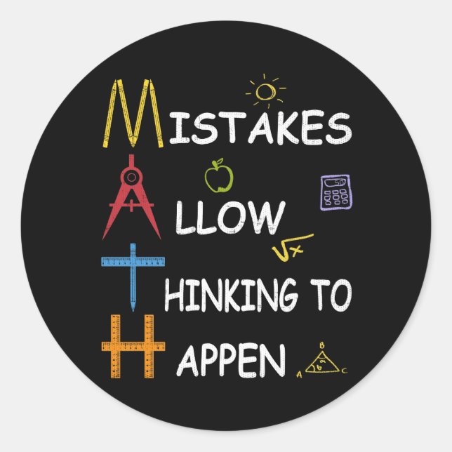 Math Teacher Mistakes Allow Thinking To Happen Classic Round Sticker (Front)