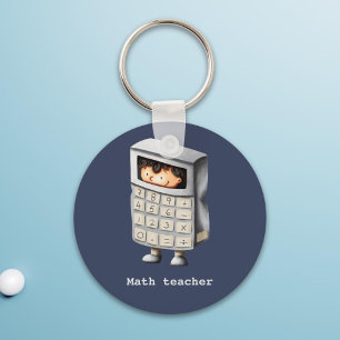 Math teacher navy blue calculator boy keychain