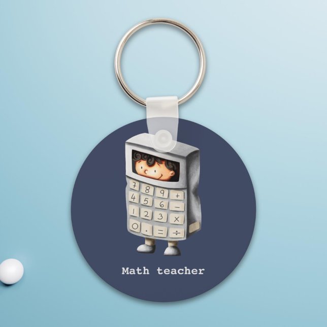 Math teacher navy blue calculator boy keychain (Creator Uploaded)