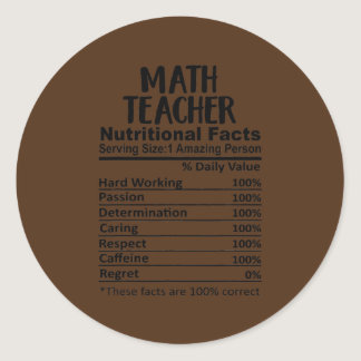 Math Teacher Nutrition Facts Funny  Classic Round Sticker