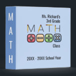 Math Teacher |  Personalized Arithmetic Symbols  3 Ring Binder<br><div class="desc">Here's a 3 ring binder that features the word "MATH" spelled out and accented with pencils. Below it are the four major arithmetic symbols, plus, minus, division, and multiplier signs. You can add your name, grade level, and academic school year as well. The same design and text will display on...</div>