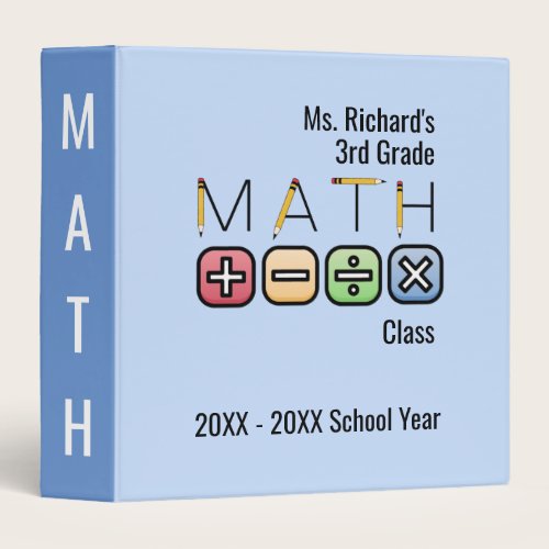 Math Teacher |  Personalized Arithmetic Symbols  3 Ring Binder