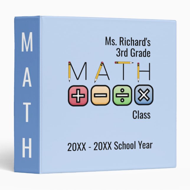 Math Teacher |  Personalized Arithmetic Symbols  3 Ring Binder (Front/Spine)