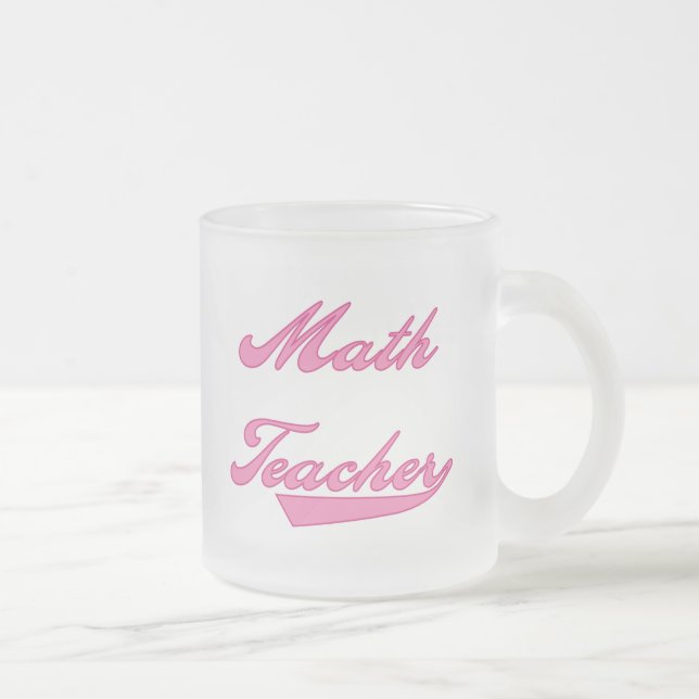 Math Teacher Pink Text T-shirts and Gifts Frosted Glass Coffee Mug (Right)