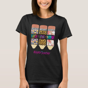Math Teacher Teach Love Inspire Pencil Leopard Tie T-Shirt