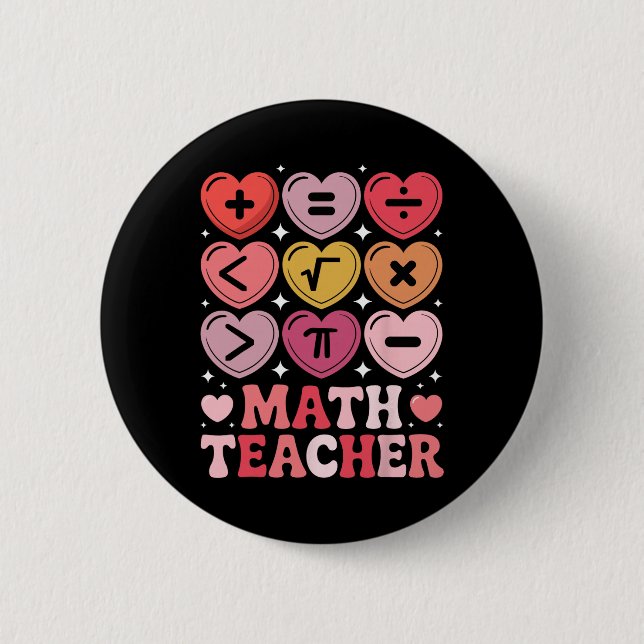 Math Teacher Valentine's Day Math Operation Symbol Button (Front)