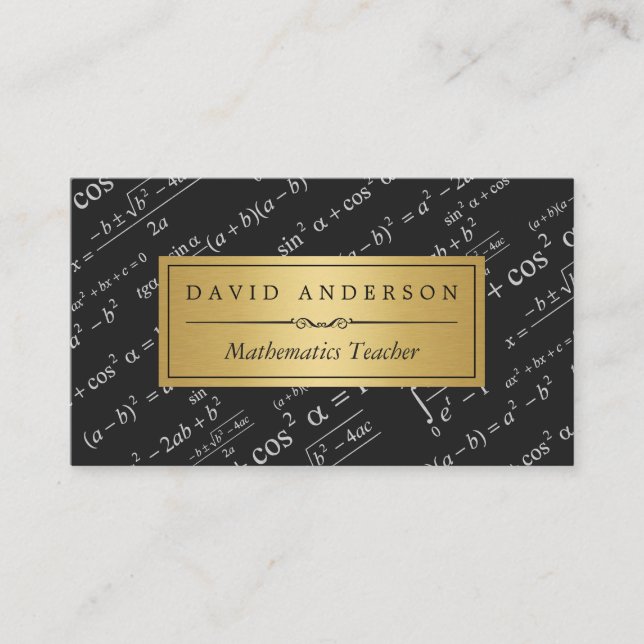 Math Teacher with Stylish Equations Formulas Business Card (Front)