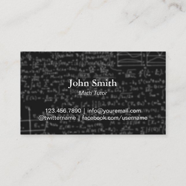 Math Tutor Chalkboard Background Professional Business Card (Front)