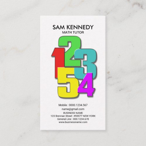 Math Tutor Colorful Teaching Numbers Business Card