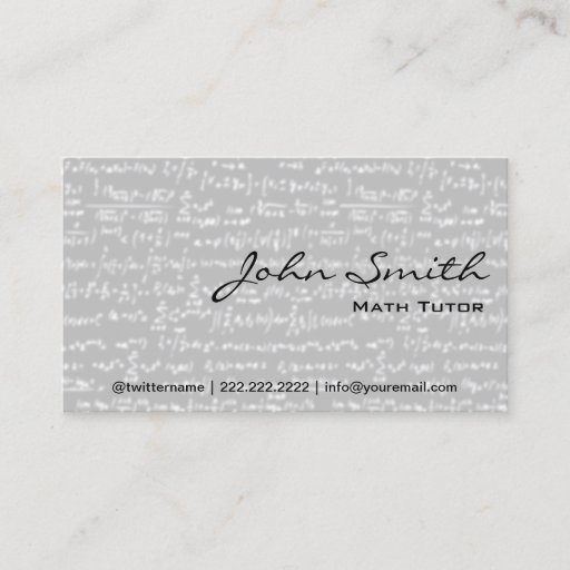 Customizable Light Grey Math Formulas Math Tutor Business Card