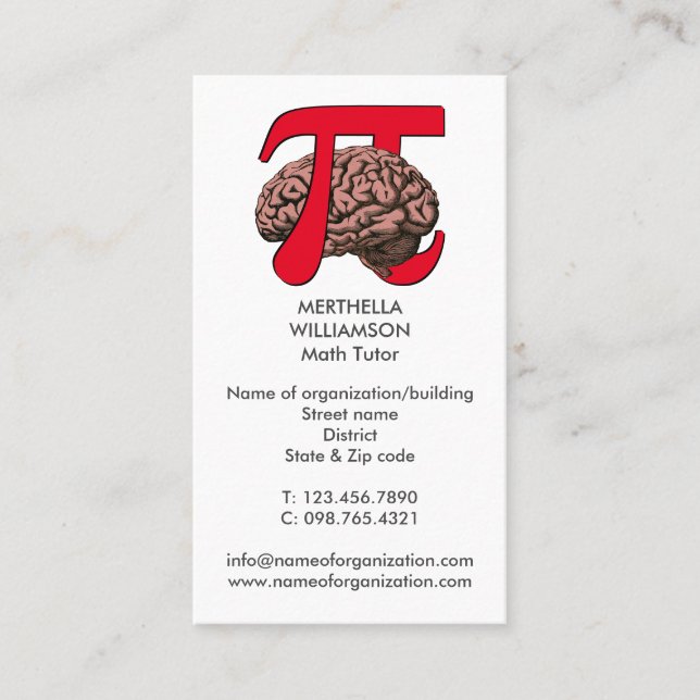 MATH TUTOR Pi Brain Mathematics Business Card (Front)