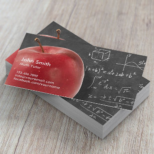 Math Tutor Professional Red Apple & Chalkboard Business Card