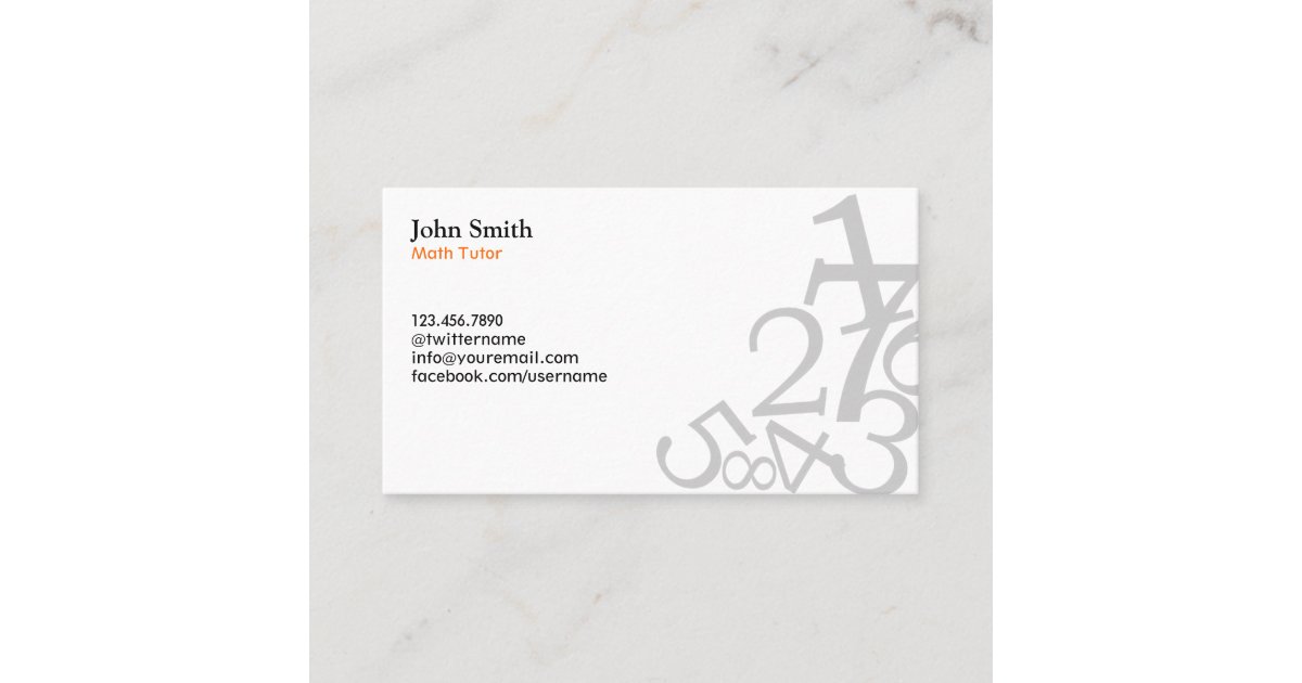 Math Tutor Simple Numbers Teacher Plain Business Card | Zazzle
