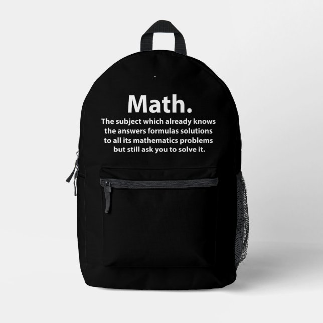 Math Typography Funny Math  Printed Backpack (Front)