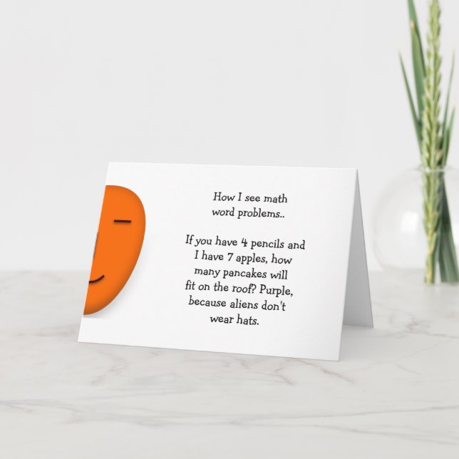 Math Word Problems Funny Math Joke Teacher Humor Card (Front)