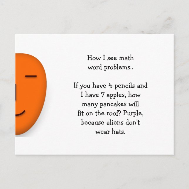 Math Word Problems.. Funny Send a Smile Postcard (Front)