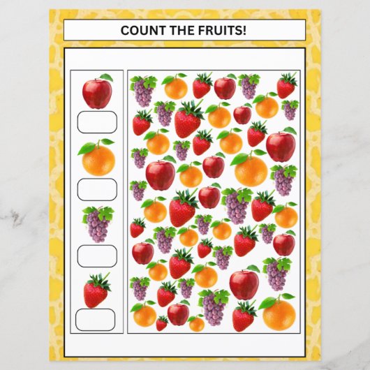 Math worksheet count the vegetables & fruits kids (Back)