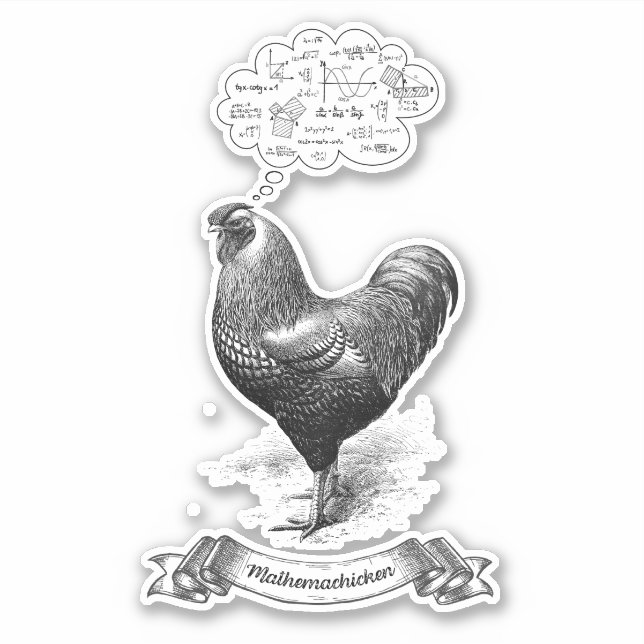 Mathemachicken Funny Math Chicken Pun Joke Sticker (Front)