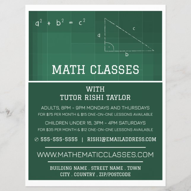 Mathematic Chalkboard, Math Classes Advertising Flyer (Front)